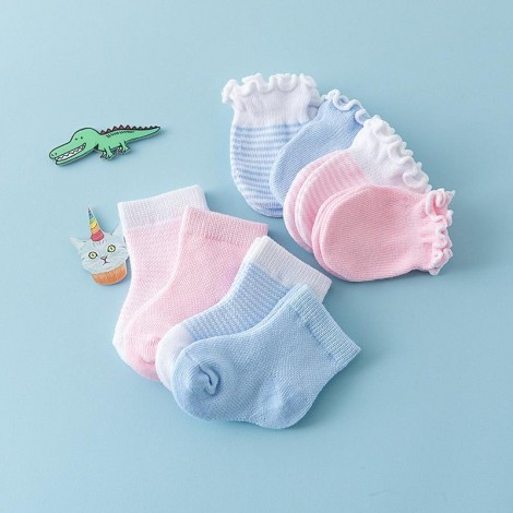 Cute newborn pink or blue gloves socks set Toy